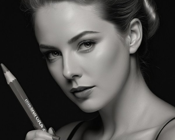 Black and White Portrait of a Woman with Colored Pencil