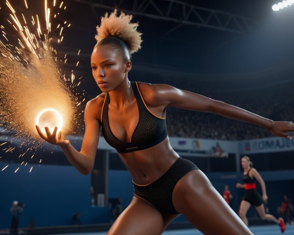 Athlete in Dynamic Arena with Glowing Sphere
