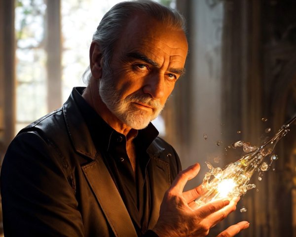 Distinguished man with silver hair in ornate space