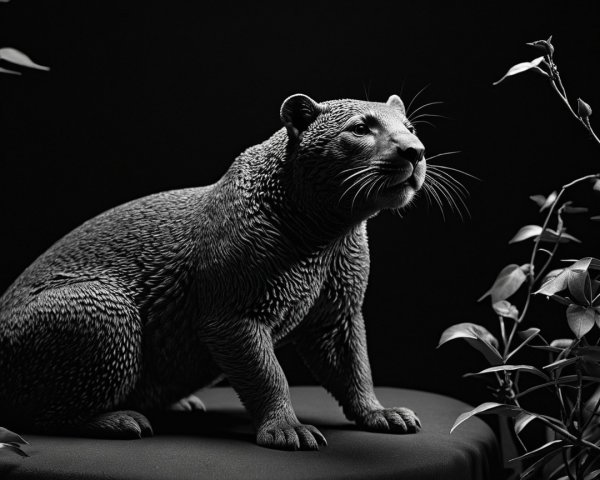 Sculpture of Bear-like Creature with Green Leaves