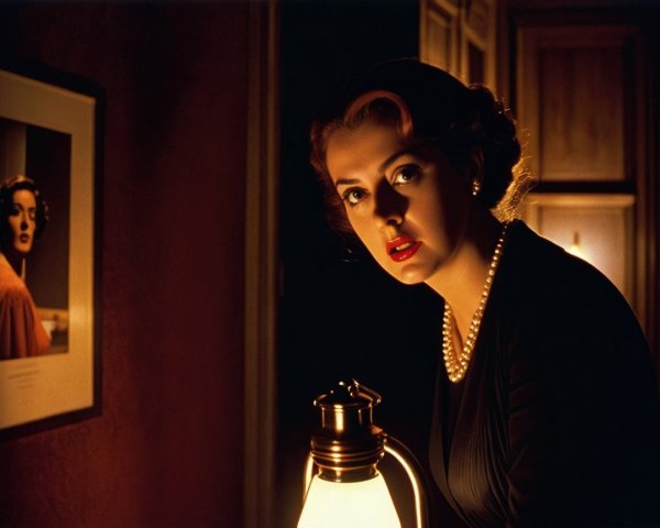 Vintage Elegance with Bold Red Lips and Pearls