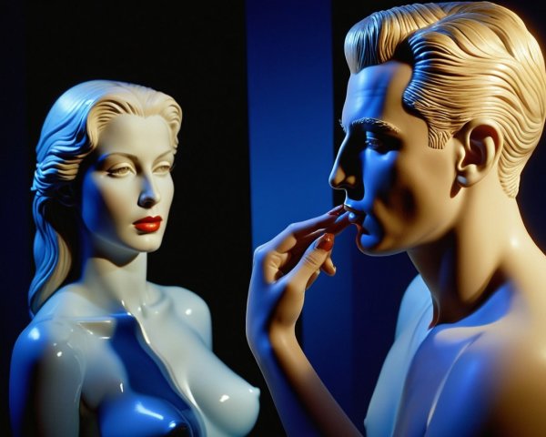 Stylized Mannequins in Dramatic Blue Lighting