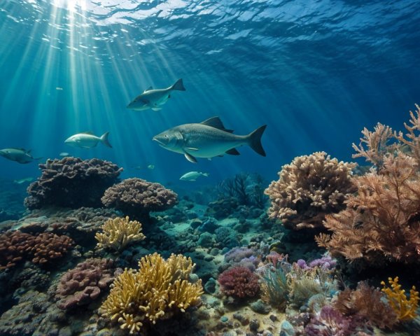 Vibrant Coral Reefs and Marine Life Underwater Scene