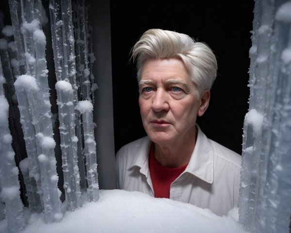 Middle-aged man in snowy landscape with light hair