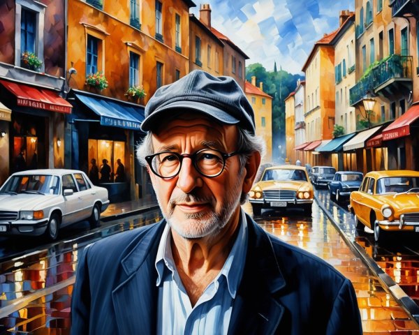 Distinguished Man in Vibrant Urban Street Scene