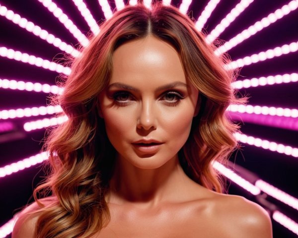 Portrait of a Woman with Halo Effect from Pink Lights