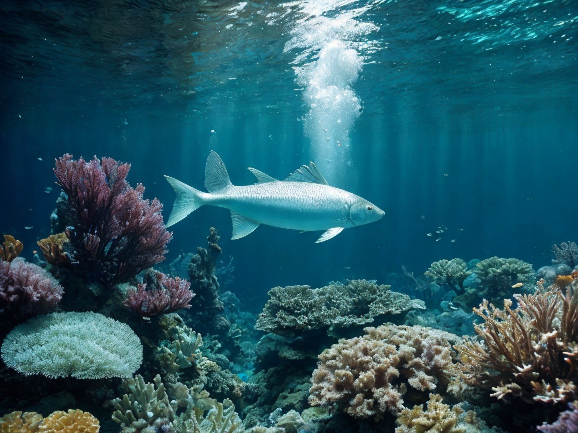 Underwater Scene with Fish and Colorful Coral Reefs