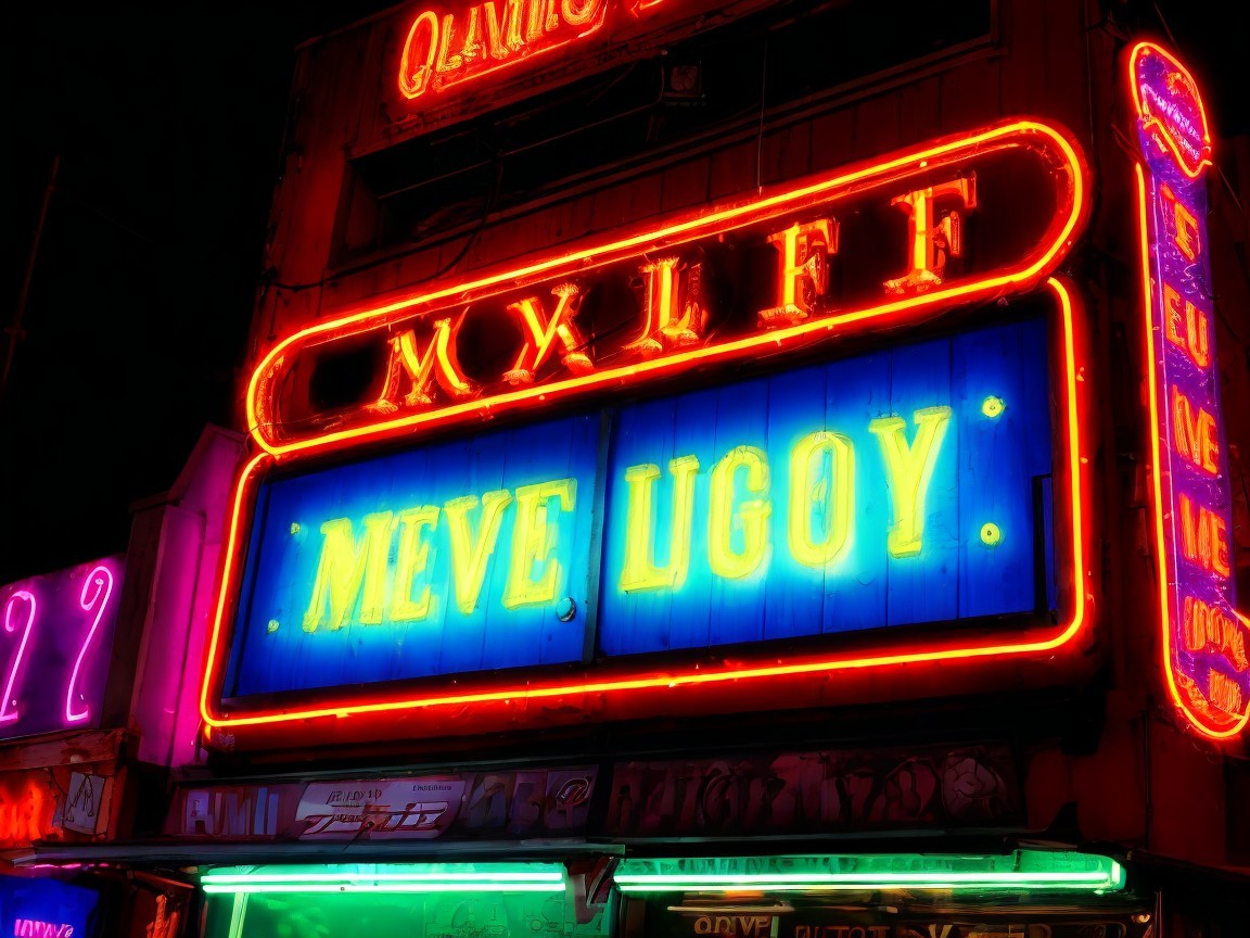 Vibrant Neon Sign with Colorful Letters at Night