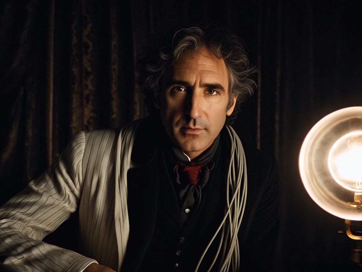 Man in Vintage Outfit Against Dark Background