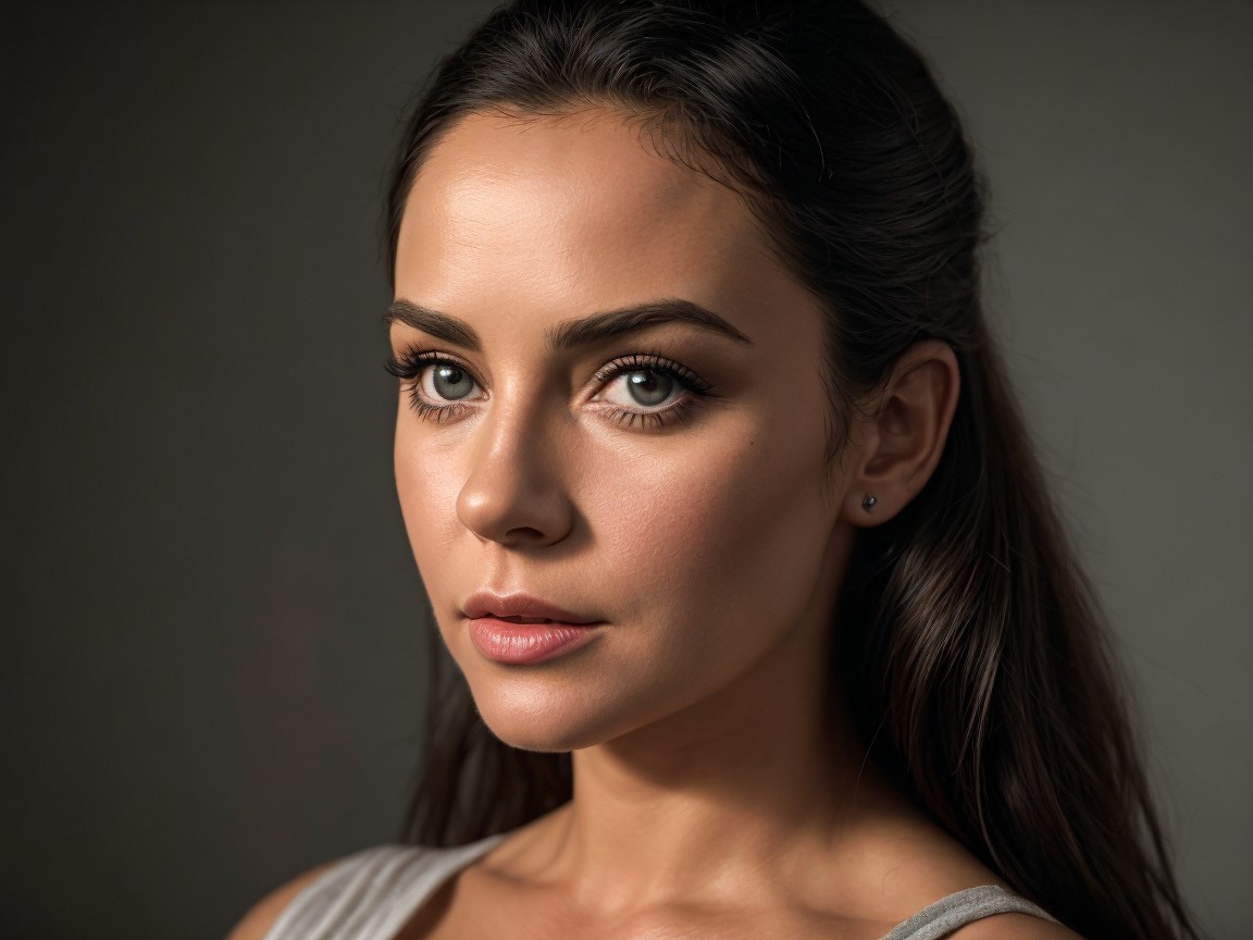 Close-Up Portrait of a Young Woman with Green Eyes