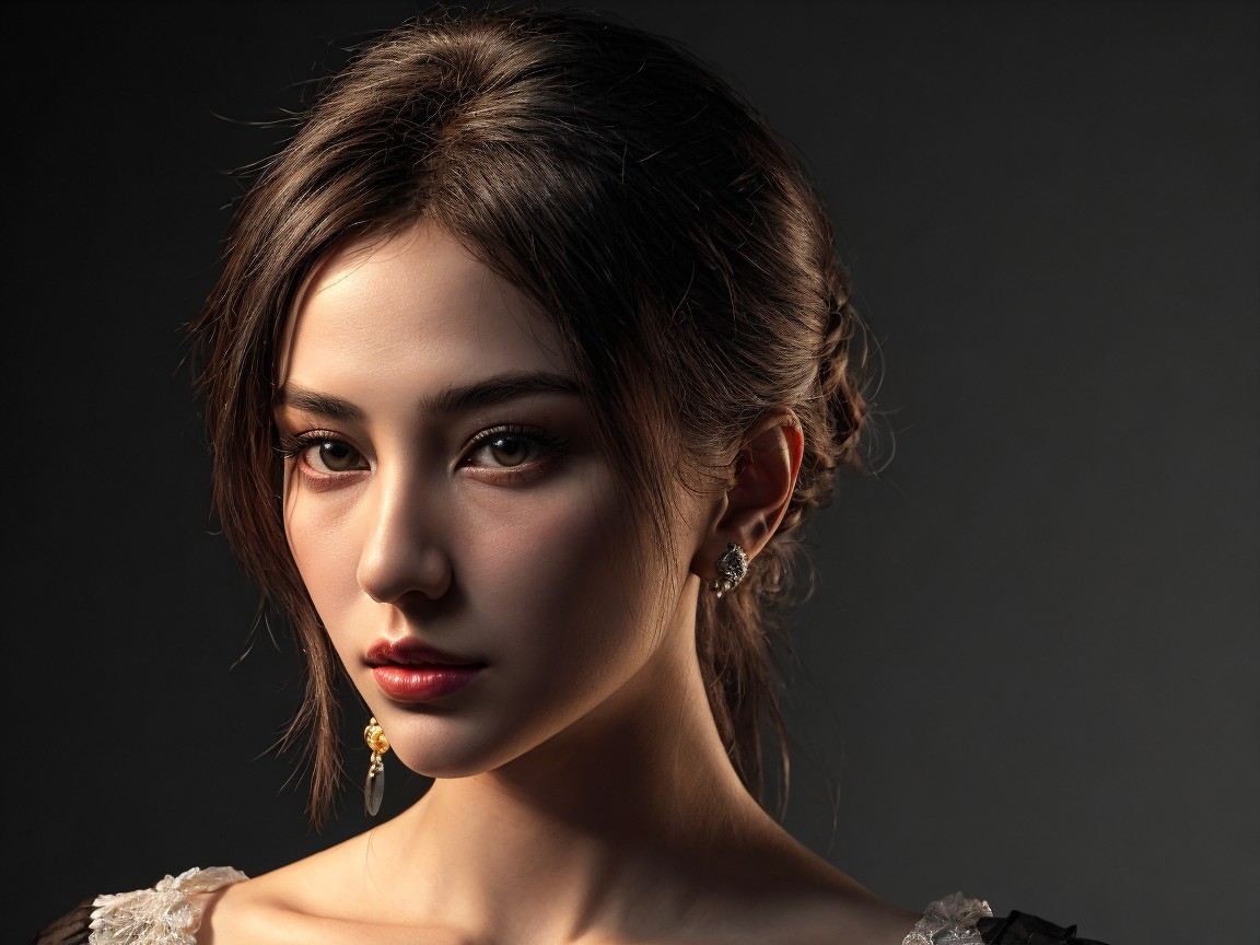 Close-Up Portrait of a Young Woman with Elegant Features