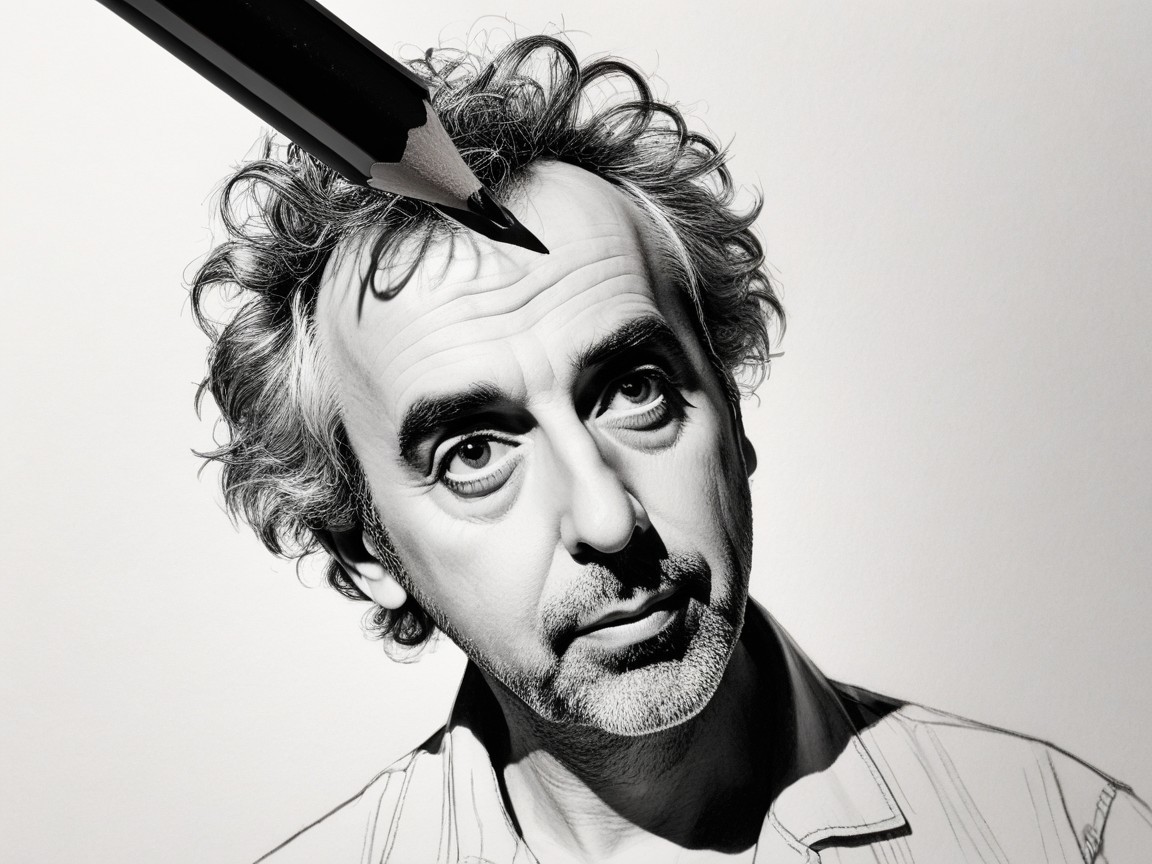 Monochrome Illustration of a Man with Pencil Concept