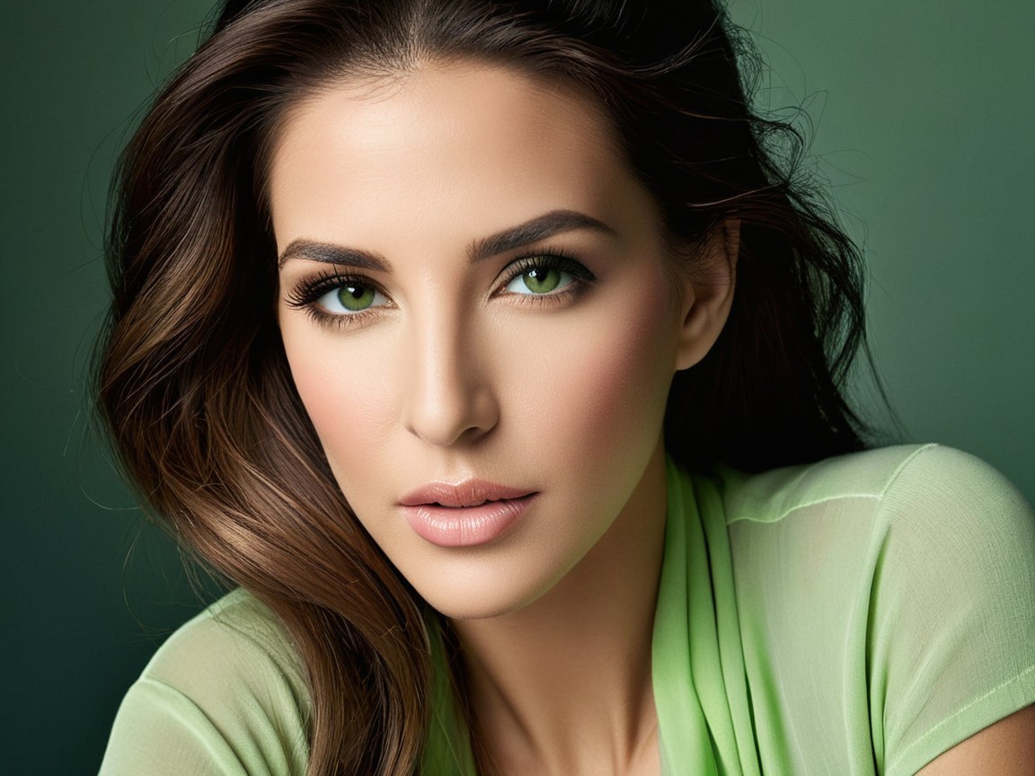 Close-up Portrait of a Woman with Green Eyes and Hair