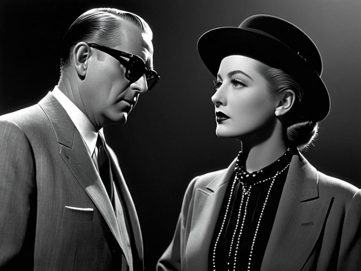 1940s Film Noir Scene with Stylish Attire and Lighting