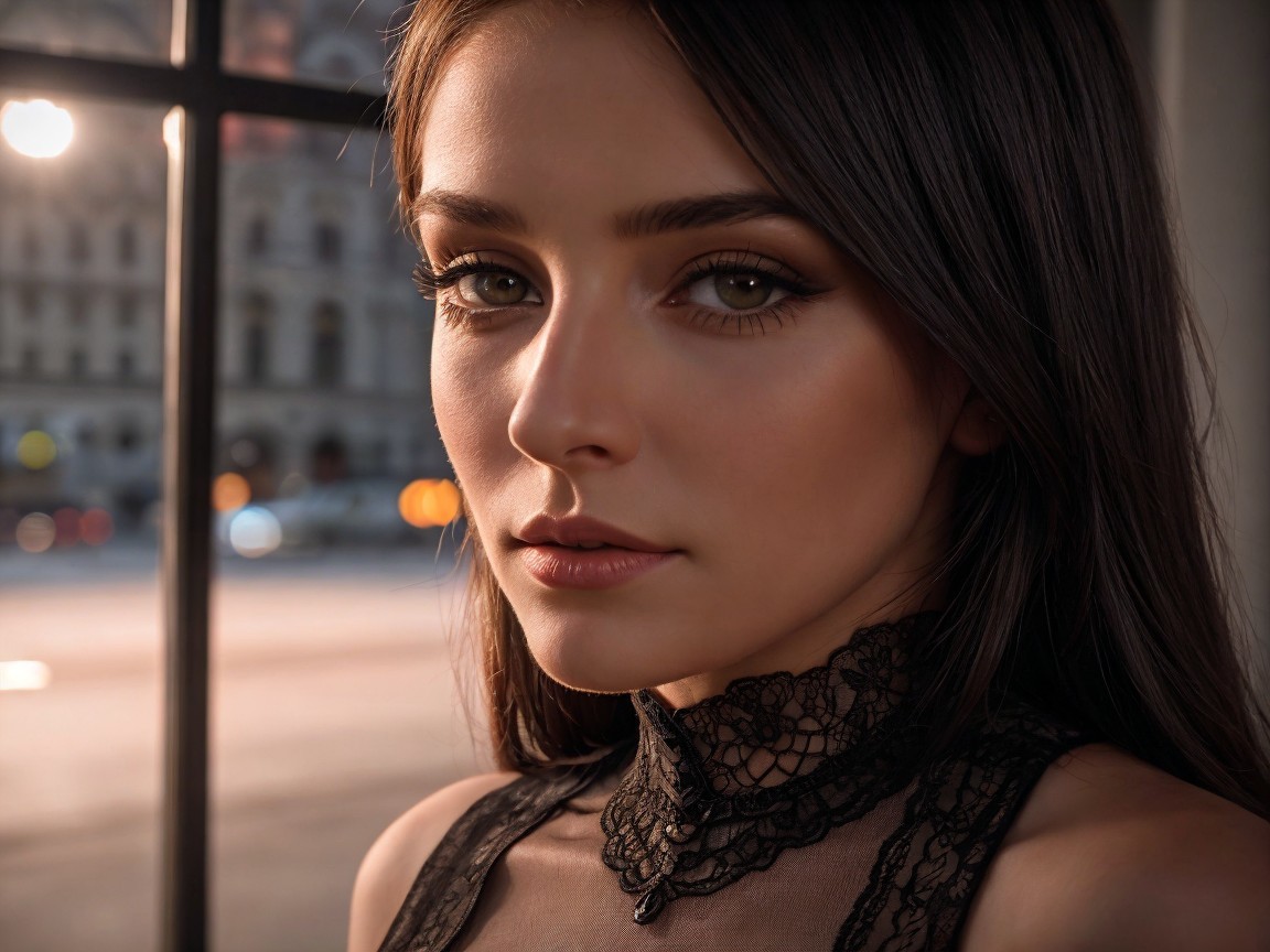 Close-Up Portrait of a Young Woman with Dark Hair