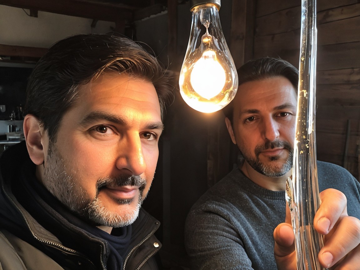 Men Posing for Selfie in Rustic Setting with Warm Light