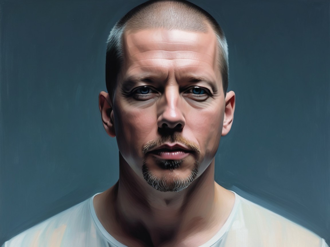 Close-Up Portrait of a Serious Man with Shaved Head