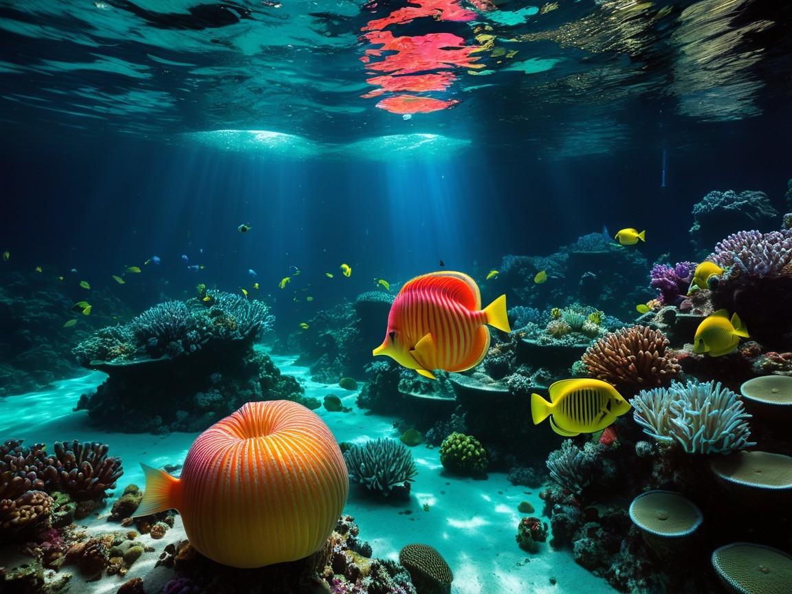 Vibrant Underwater Scene with Colorful Coral Reefs