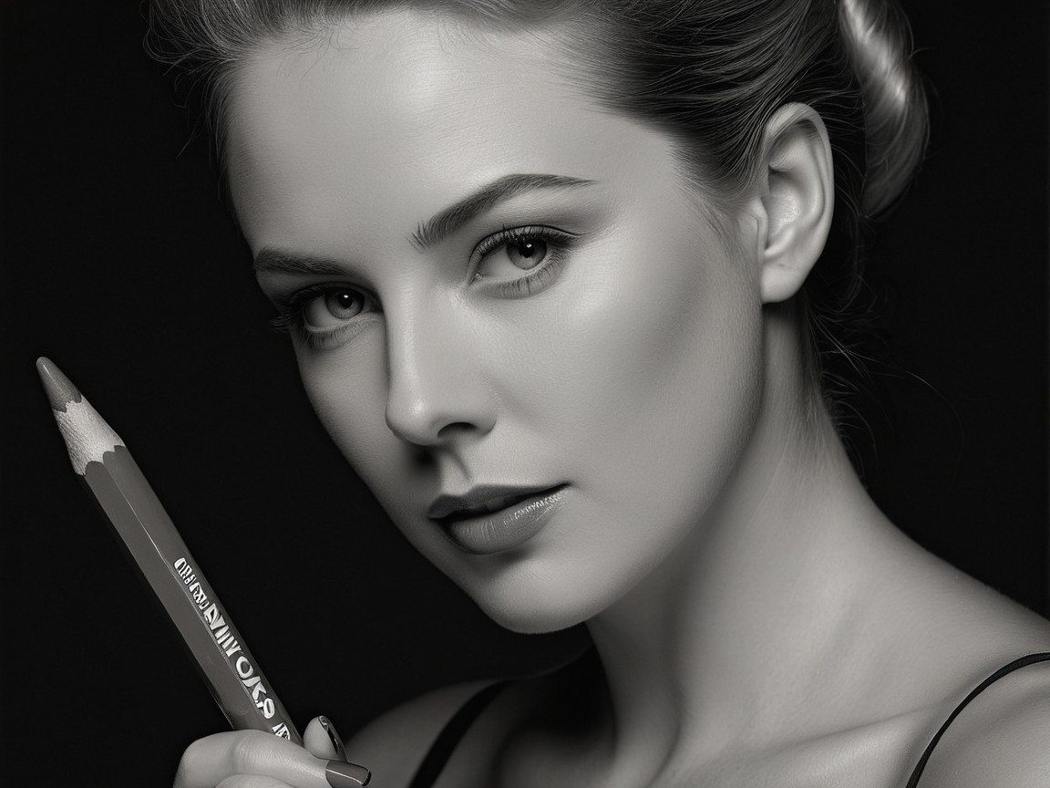 Black and White Portrait of a Woman with Colored Pencil