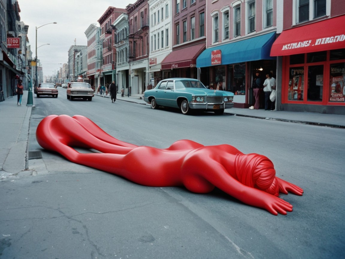 Oversized Red Female Sculpture on Urban Street