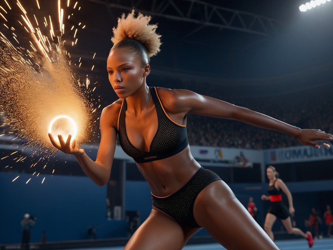 Athlete in Dynamic Arena with Glowing Sphere