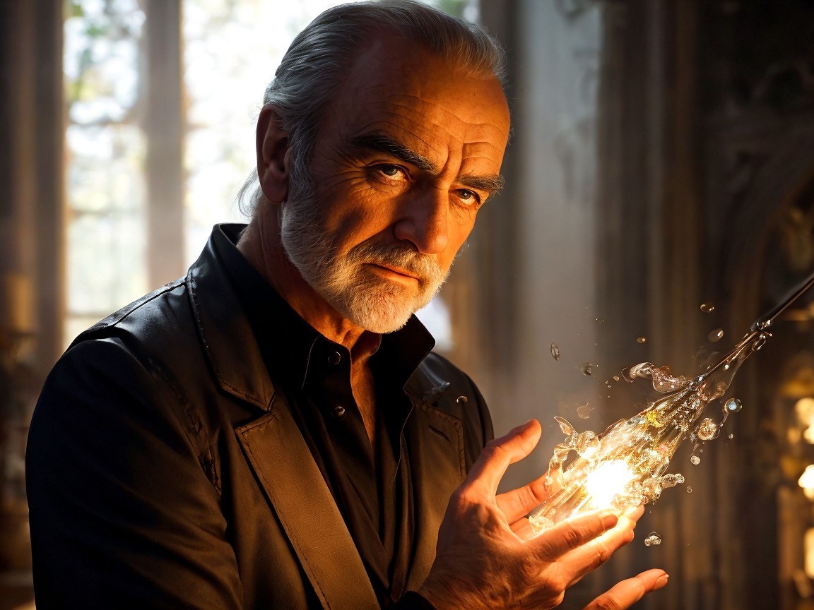 Distinguished man with silver hair in ornate space