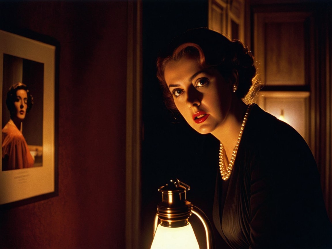 Vintage Elegance with Bold Red Lips and Pearls