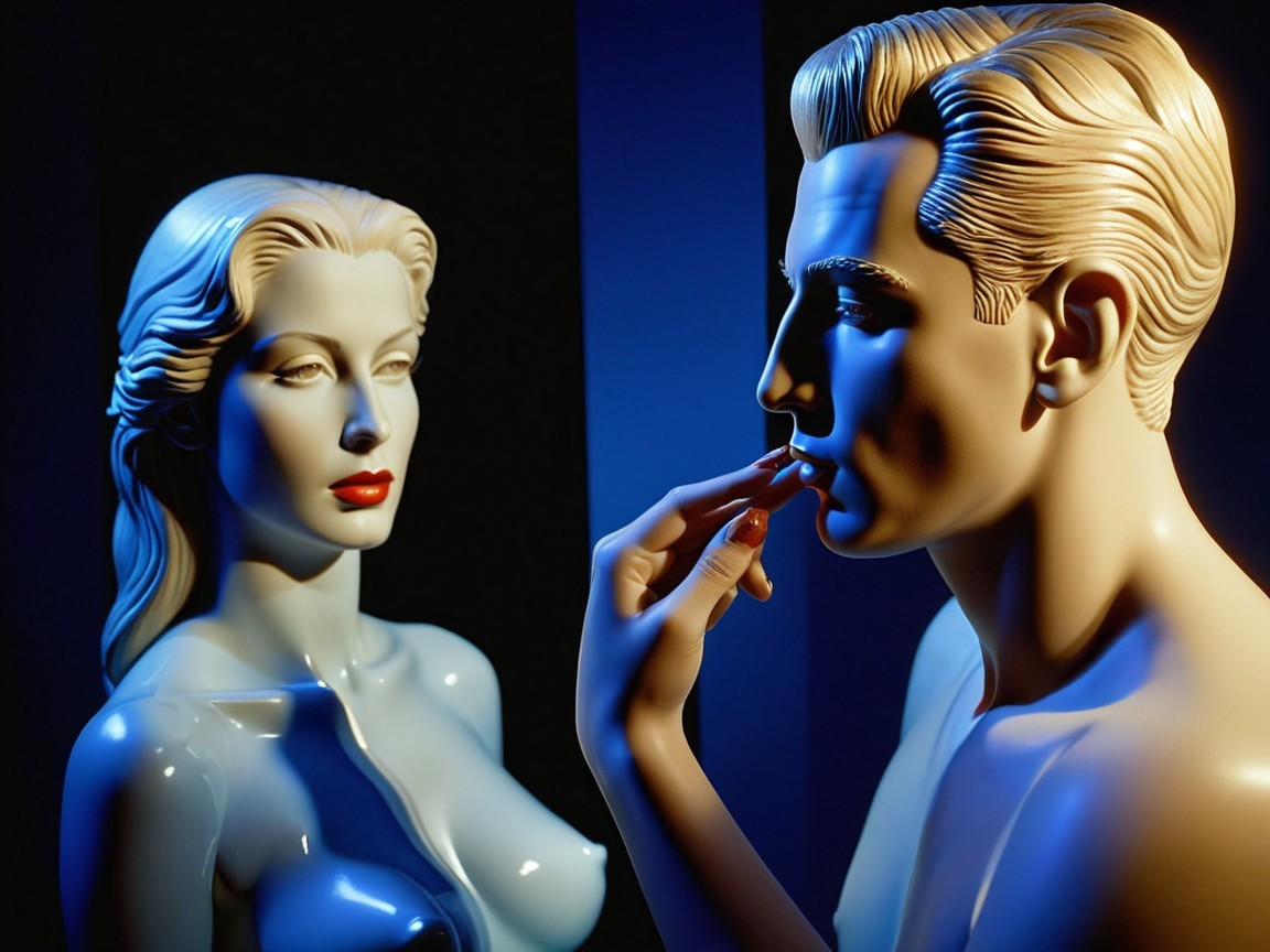 Stylized Mannequins in Dramatic Blue Lighting