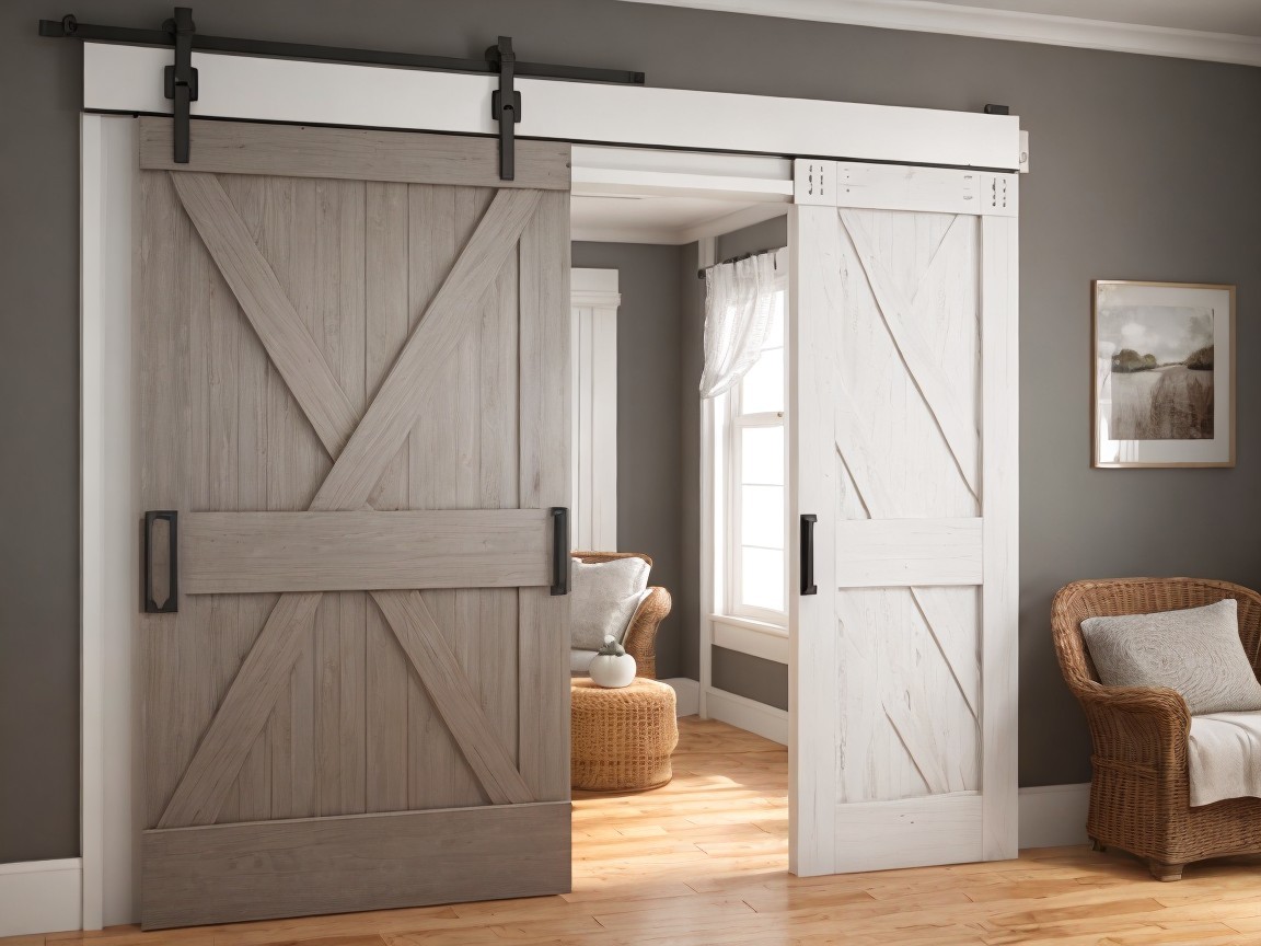 Stylish Barn Doors on Black Metal Track in Cozy Room