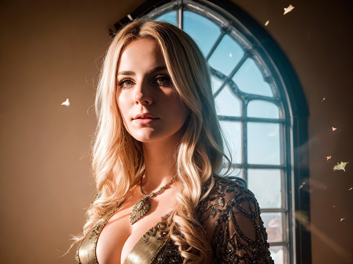 Portrait of a Woman in Beaded Gown with Natural Light