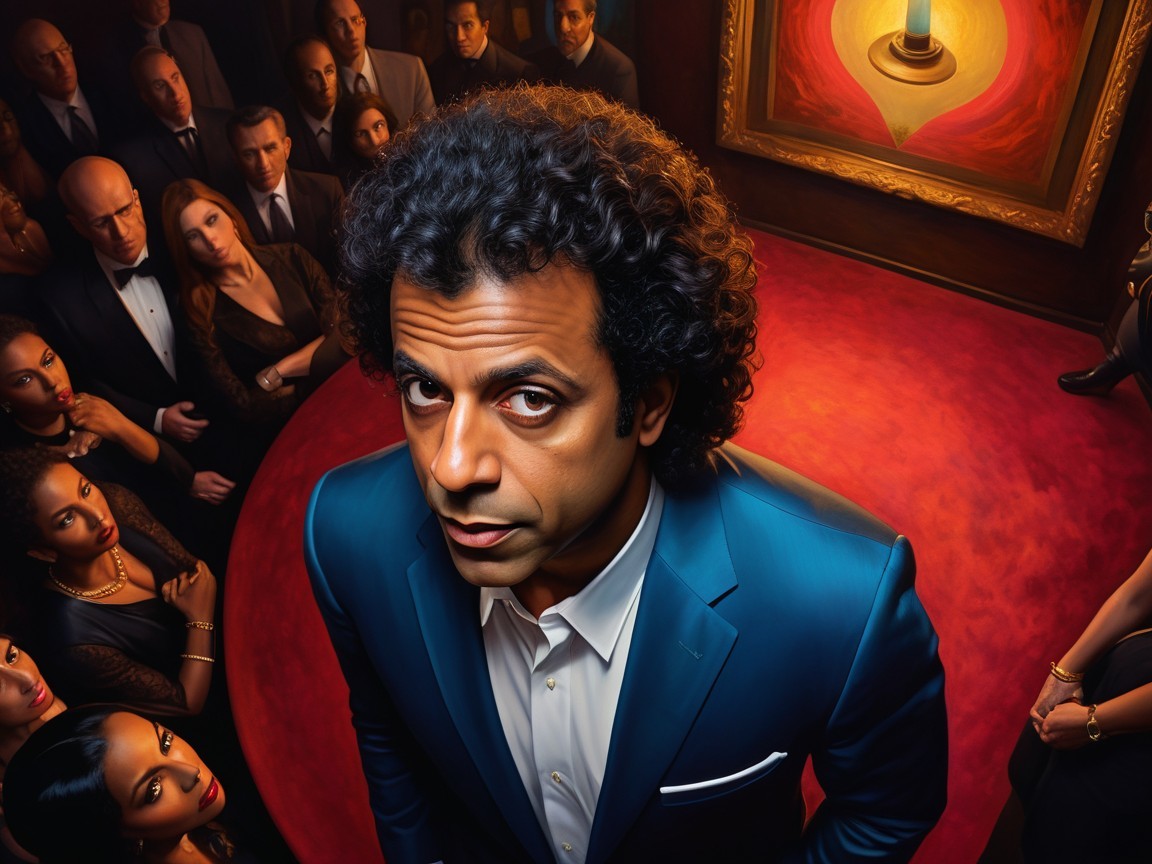 Man in Blue Suit Surrounded by Captivated Crowd