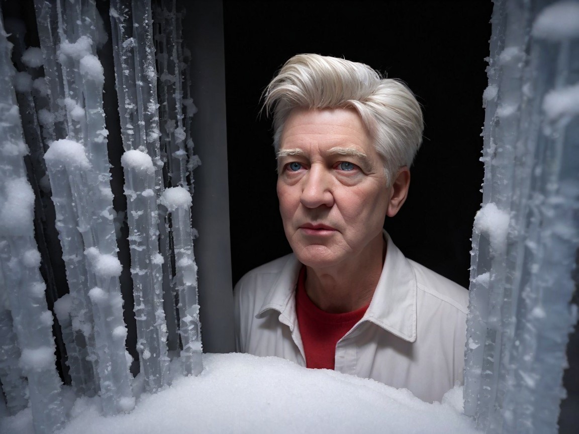 Middle-aged man in snowy landscape with light hair