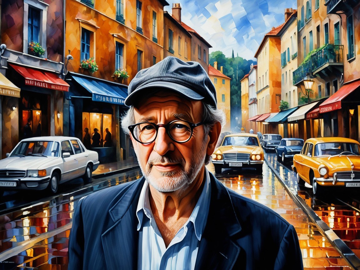 Distinguished Man in Vibrant Urban Street Scene