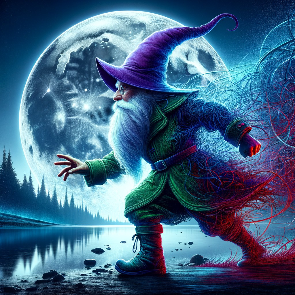 Whimsical Wizard in Green Robe by Moonlit Lakeshore