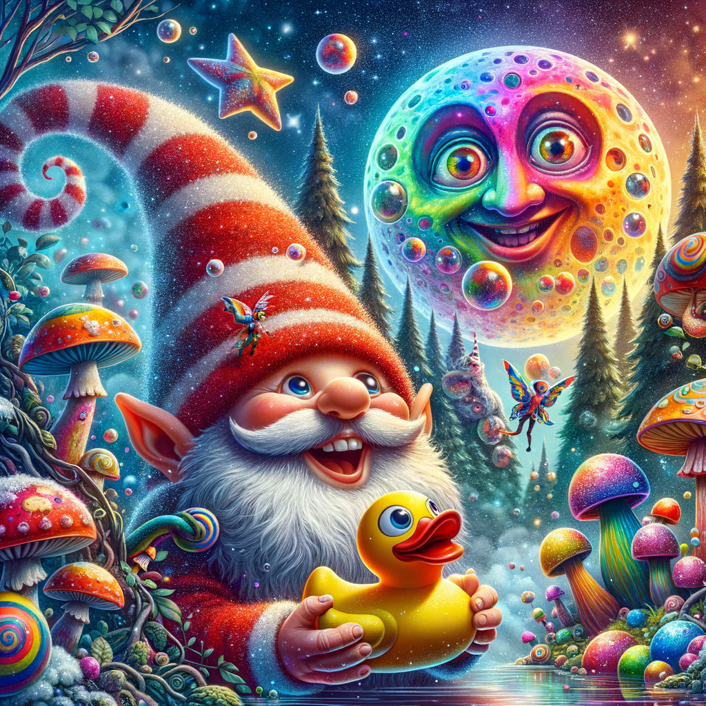 Whimsical Gnome in Colorful Mushroom Landscape