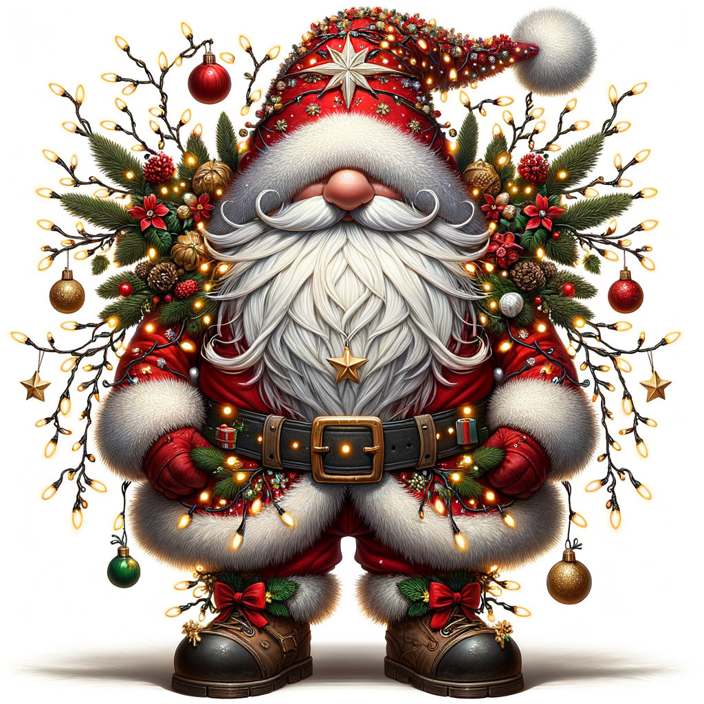 Festive Santa Claus Surrounded by Holiday Decorations