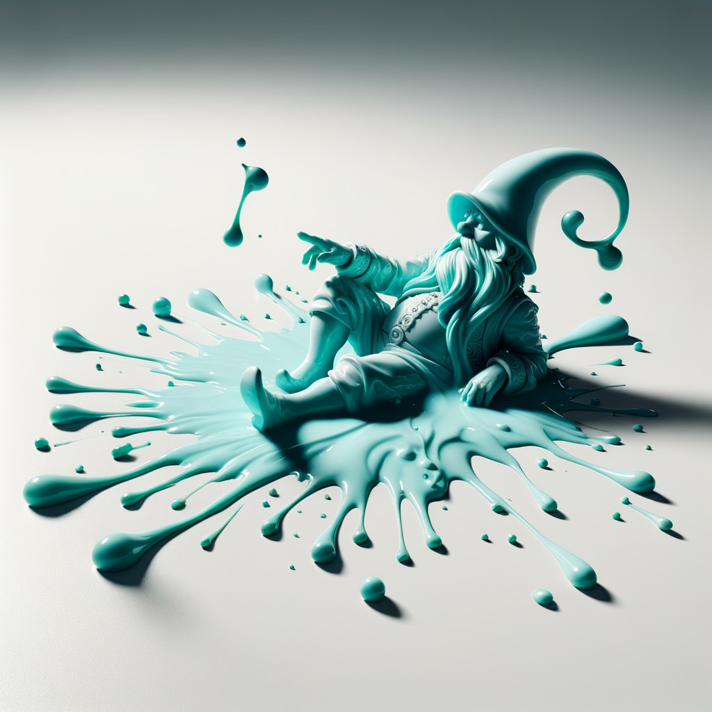 Whimsical Gnome Surrounded by Turquoise Paint Splashes