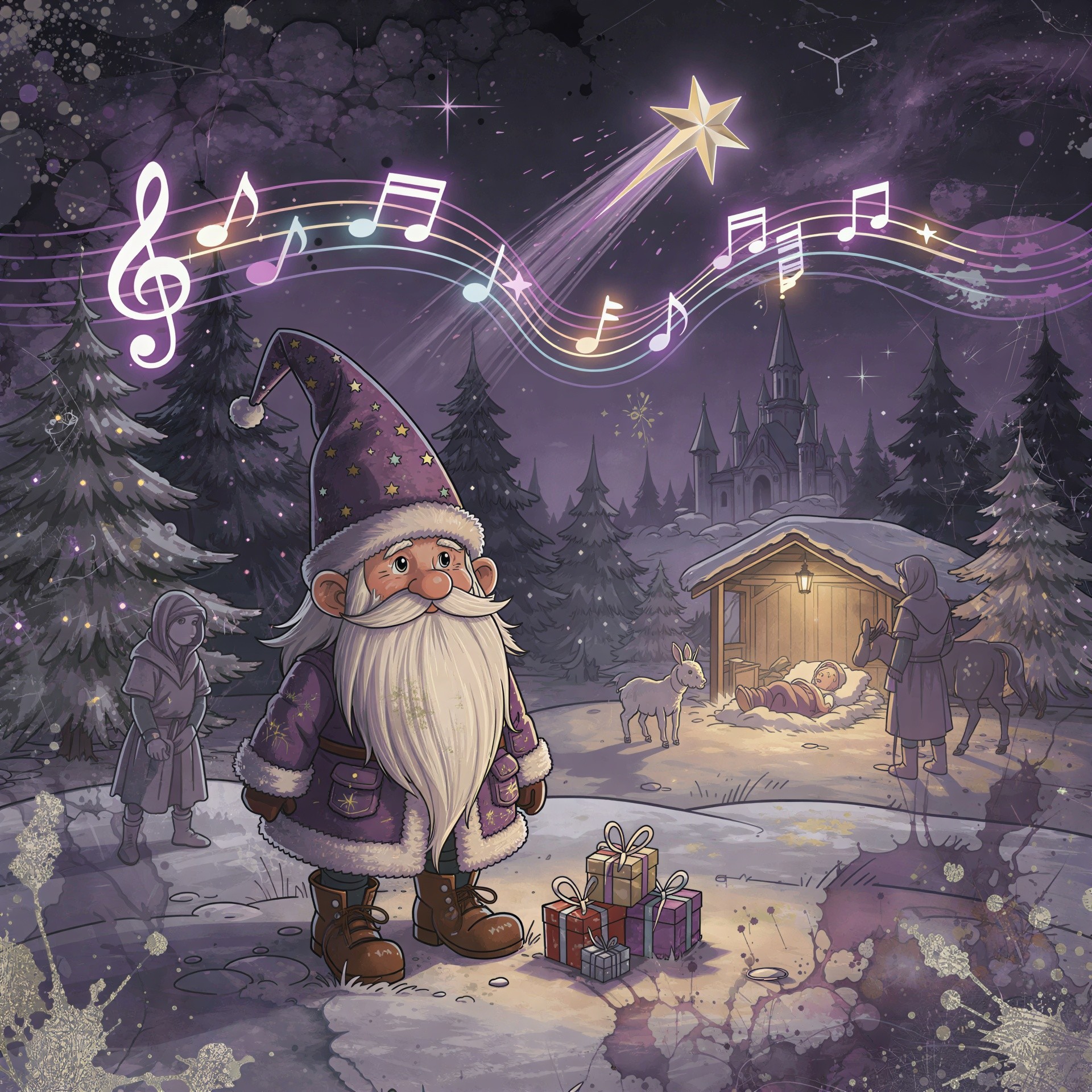 Festive Christmas Gnome in Snowy Winter Landscape