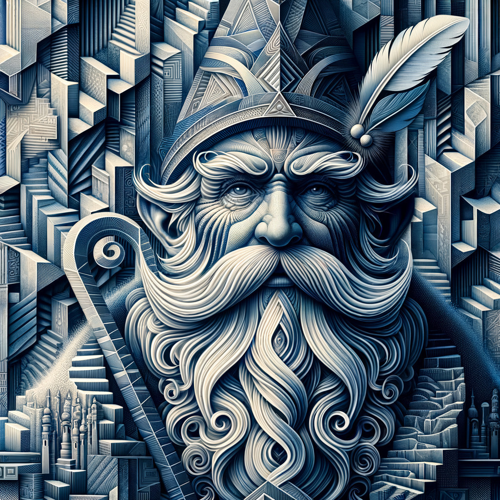 Intricate Design of a Mythical Wizard Figure