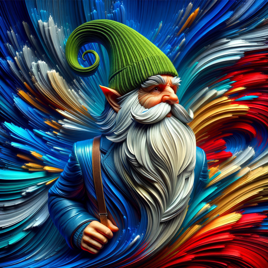 Colorful Gnome with Vibrant Hat and Artistic Background