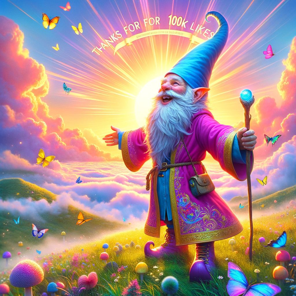 Gnome Celebrating Milestone in Whimsical Landscape