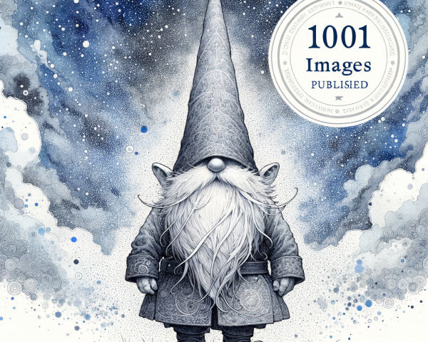 Whimsical Gnome in Cosmic Starry Background