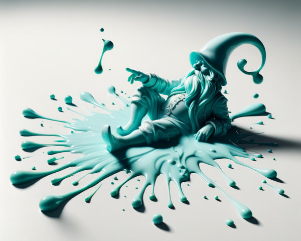 Whimsical Gnome Surrounded by Turquoise Paint Splashes