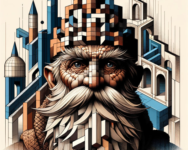 Intricate Portrait of an Elderly Man in Cityscape