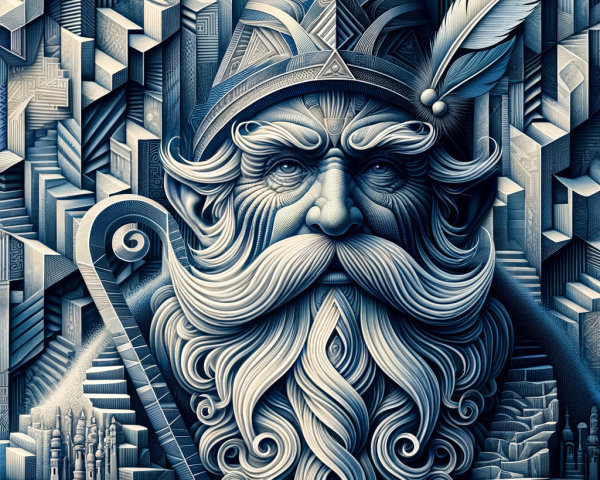 Intricate Design of a Mythical Wizard Figure