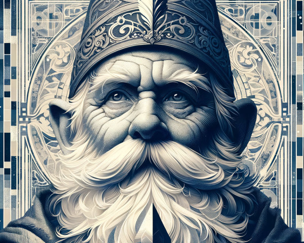 Elderly figure with white beard and ornate hat