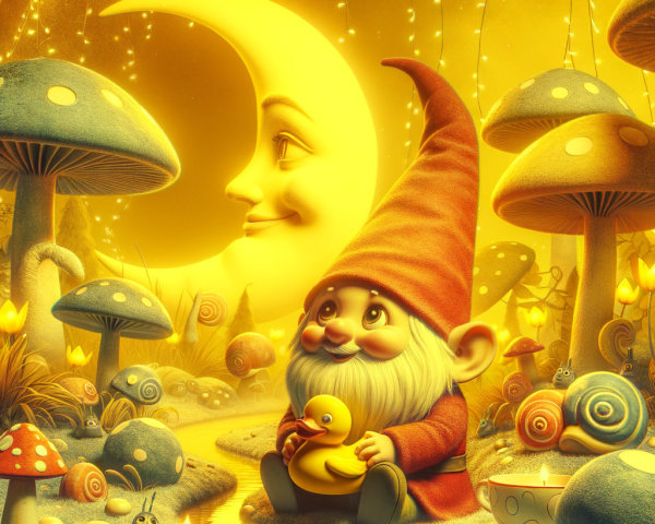 Whimsical Gnome by Stream in Glowing Landscape