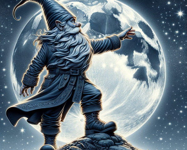 Whimsical Gnome Under a Luminous Moon and Stars