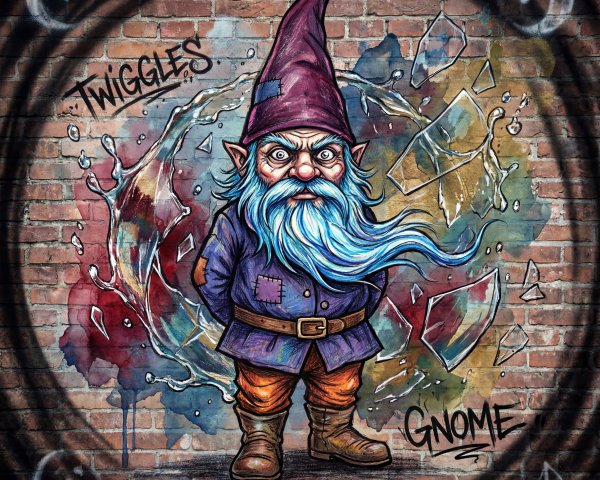 Eccentric Garden Gnome with Graffiti Background