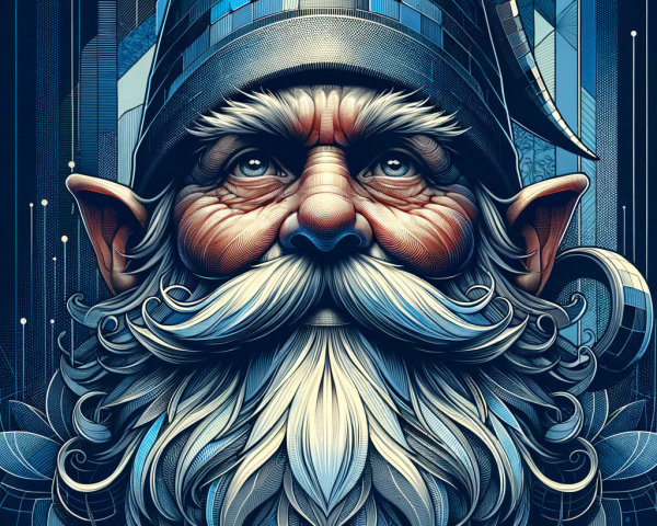 Stylized Gnome with White Beard and Geometric Hat